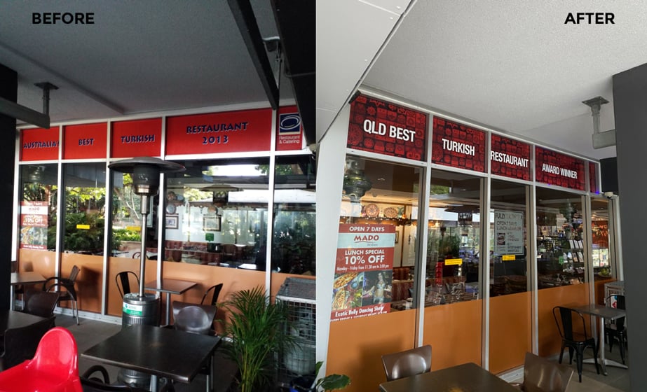 Mados Restauraunt Signage Undercover Seating Area Before And After