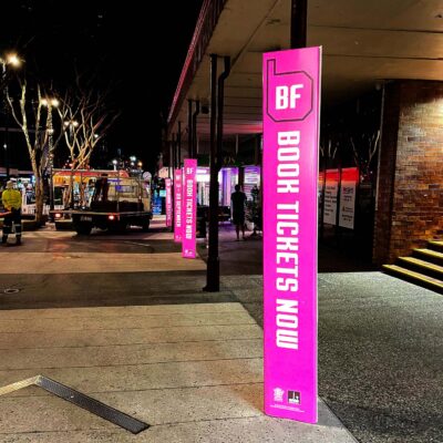 Brisbane Festival Corflute Bollards In Fortitude Valley Mall Printed By Rogue Print And Mail