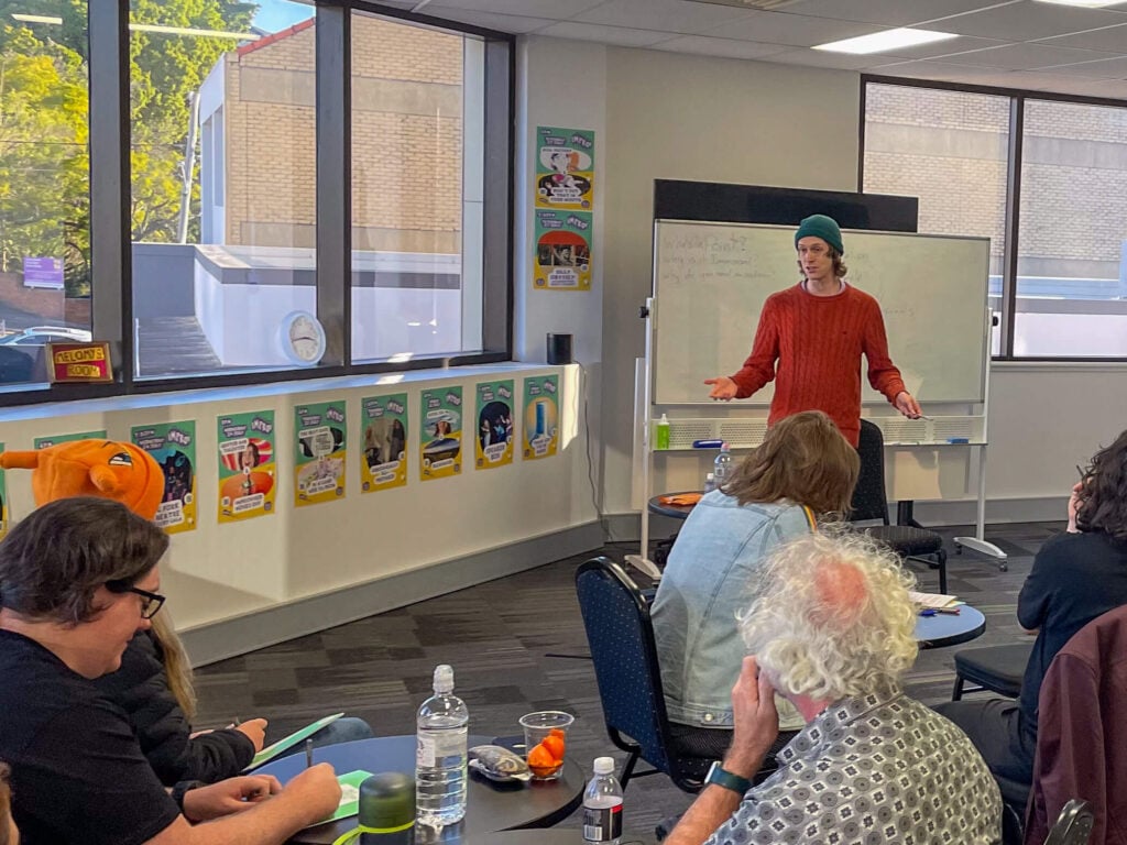 Visiting workshop teacher Malcolm Morrison at the Brisbane Improv Festival in July 2024.