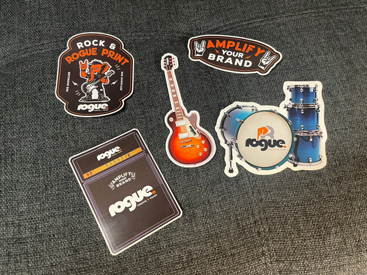 Rogue Showcase Stickers Sav Kiss Cut Stickers Guitar Drums Amps