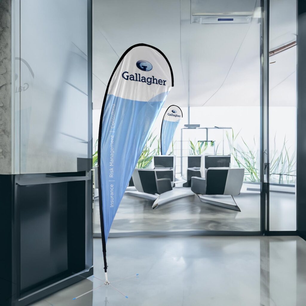 Gallagher Double Sided Teardrop Banner Printed By Rogue Print And Mail